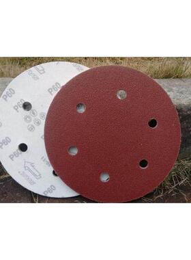 9寸225MM6孔植绒砂纸片拉绒片圆盘砂墙面批土圆形砂纸抛光砂纸