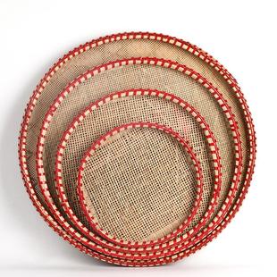 竹制品 纯手工竹编竹筛 竹筐竹扁竹篮 圆形簸箕 有孔家用晾晒筛子