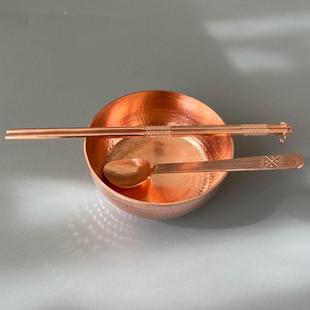 紫铜碗 紫铜饭碗家用厨房碗筷勺加厚 紫铜餐具紫铜碗筷勺3件 套装