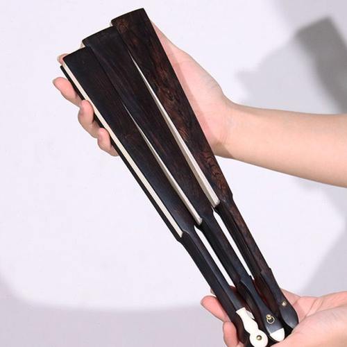 新款紫光檀文玩折扇夏季10寸随身乌木古典中国风95寸空白宣纸扇子