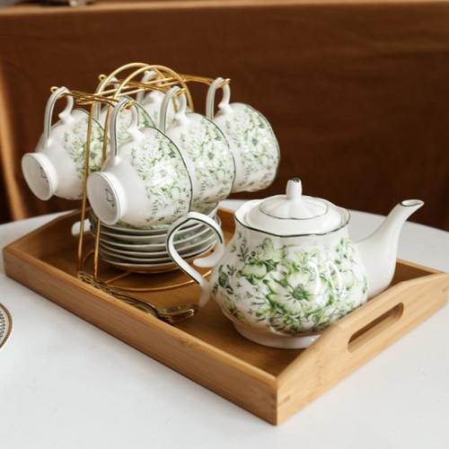 家用咖啡杯架金色花茶杯整套茶具收纳架子轻奢沥水挂架客厅置物架