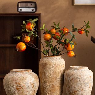 手工陶瓷复古花瓶摆件客厅插花中式粗陶玄关电视柜侘寂风陶罐