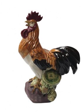 石湾陶瓷公仔手工艺封伟民印章十二生肖鸡家居装饰摆件竹报平安