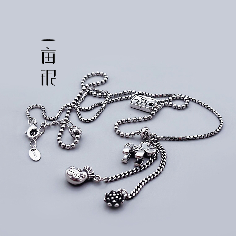 一亩银S925纯银木马项链复古做旧