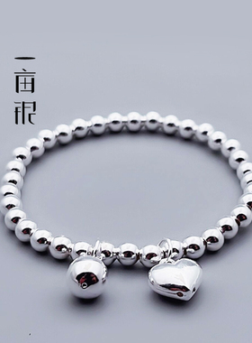 足银五星财猫圆珠光面爱心手链情