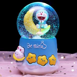 哆啦A夢兒童生日創(chuàng)意禮物發(fā)光水晶球音樂盒機(jī)器貓擺件送男孩女生