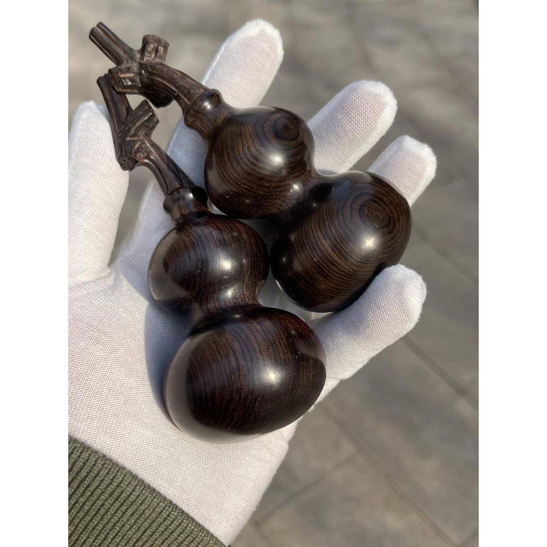 正宗黑檀龙头葫芦手把件紫光檀文玩手捻盘玩檀木摆件