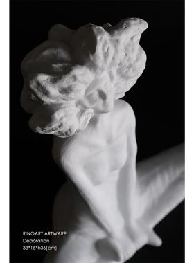 若奈 丹麦陶作家“自在”中古象牙白雕塑玄关边柜氛围感创意摆件