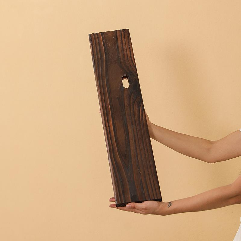 打孔碳化木板生态缸古法养鱼实木流水罐配件庭院花架鱼缸造景摆件