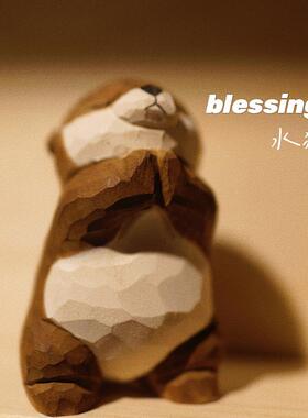 木刻自习室木雕祈福水獭考研上岸礼物深海海獭可爱纯手工许愿 公