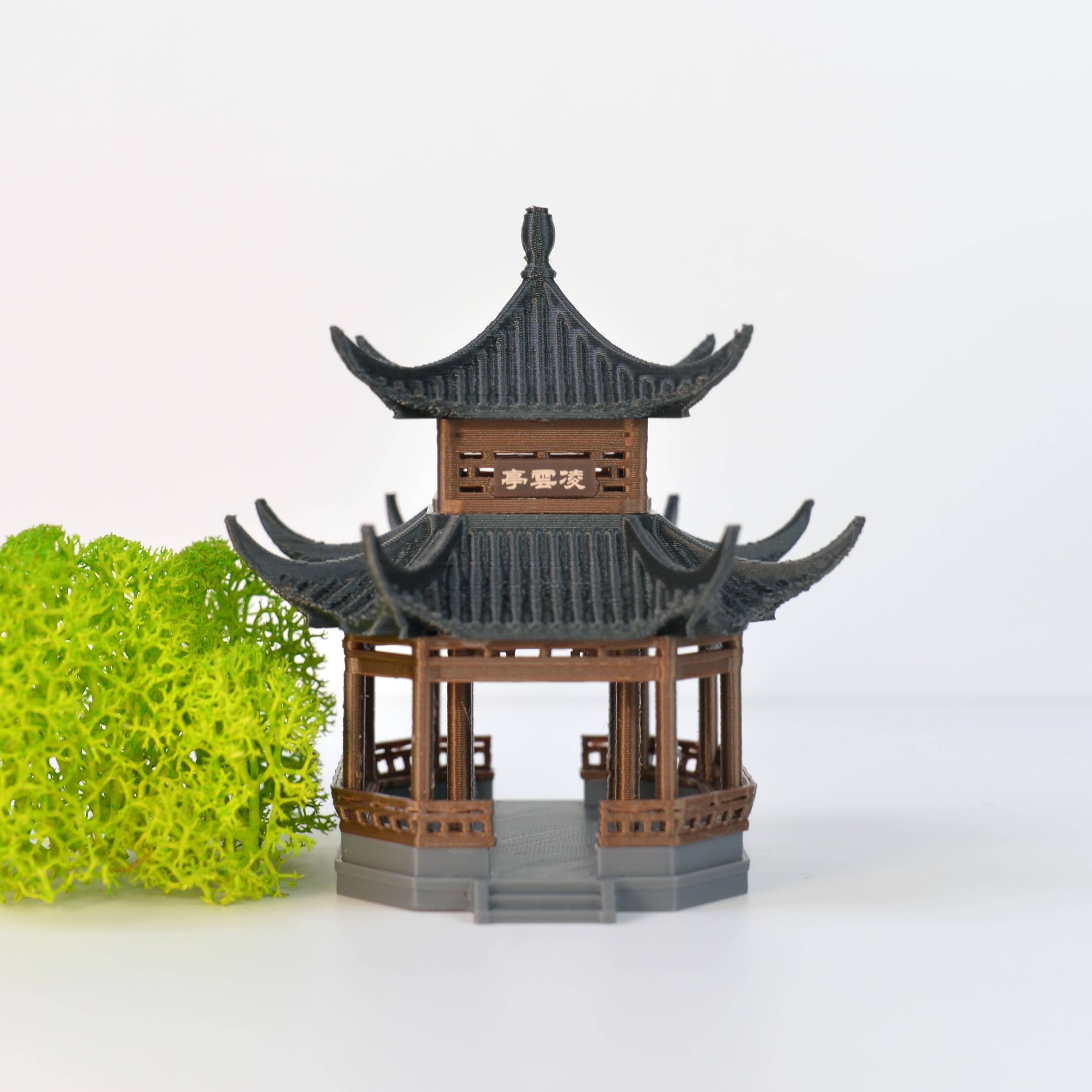 凉亭亭子摆件中式古建筑模型3D打印国风微景观假山盆景装饰新款