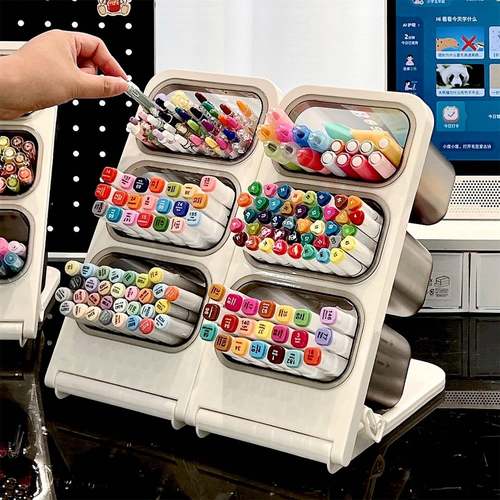 麦克笔收纳盒儿童学生桌面大容量笔筒画 画笔彩色笔笔架笔盒斜插式笔桶