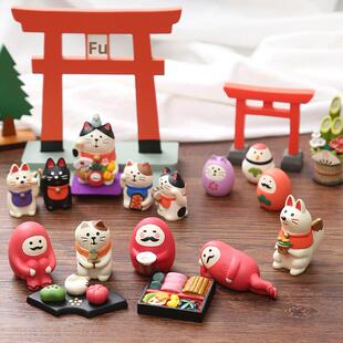 扎卡高考日式首月祈祷达摩鸟家带来财富和宝藏猫狐狸娃娃桌面装饰