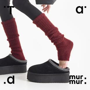 Tad murmur安哥拉红堆堆袜套女新年红保暖毛绒踩脚针织雪地靴腿套