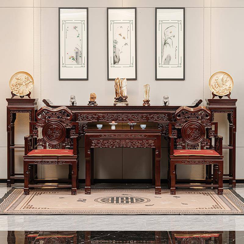 红木家具阔叶黄檀中堂条案组合印尼黑酸枝木农村祠屋供桌玄关神台