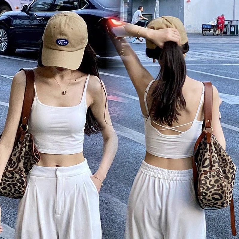 露脐装棉吊带背心夏季外穿美背内衣文胸一体打底辣妹性感短款上衣