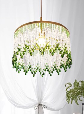 SY法式全铜绿色水晶o吊灯欧式浪漫轻奢公主女儿房衣帽间床头卧室
