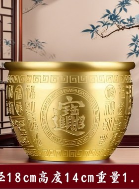 纯黄铜百福c铜缸聚宝盆摆件招财聚财大黄铜米缸客厅店铺装饰普陀
