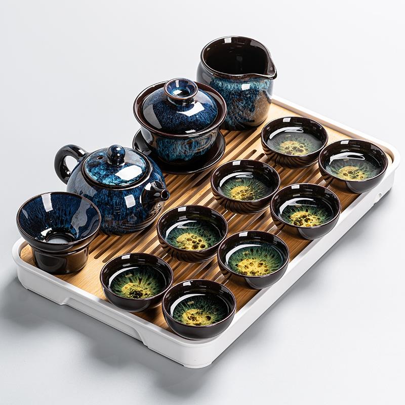 高档陶瓷功夫茶具茶盘整套装家用小茶杯西施壶盖碗泡茶器茶道三才