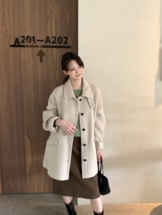 非真实价格：韩国Chic韩系简约百搭显瘦羊绒大衣外套冬季新款女