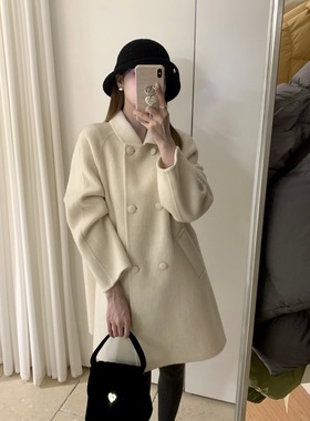 非真实价格：韩国Chic韩系休闲简约百搭翻领双面羊绒大衣外套