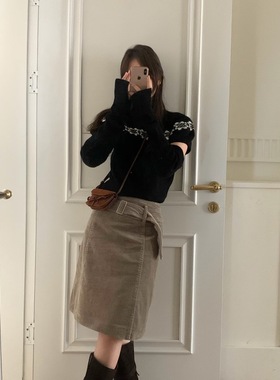 非真实价格：韩国Chic韩系休闲简约百搭圆领复古费尔岛袖套羊毛衣