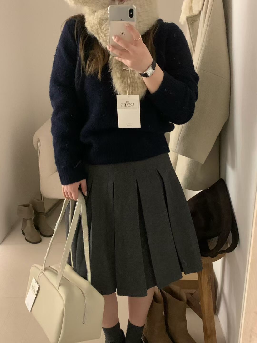 非真实价格：韩国Chic韩系休闲简约百搭狐狸绒毛衣外套