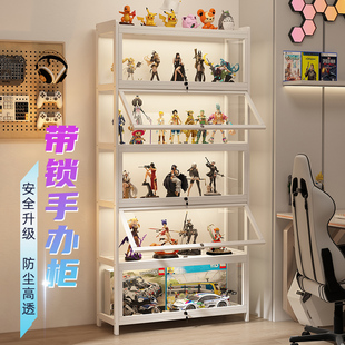 手办展示柜带锁落地带灯积木亚克力透明置物O架多层玩具收纳家用