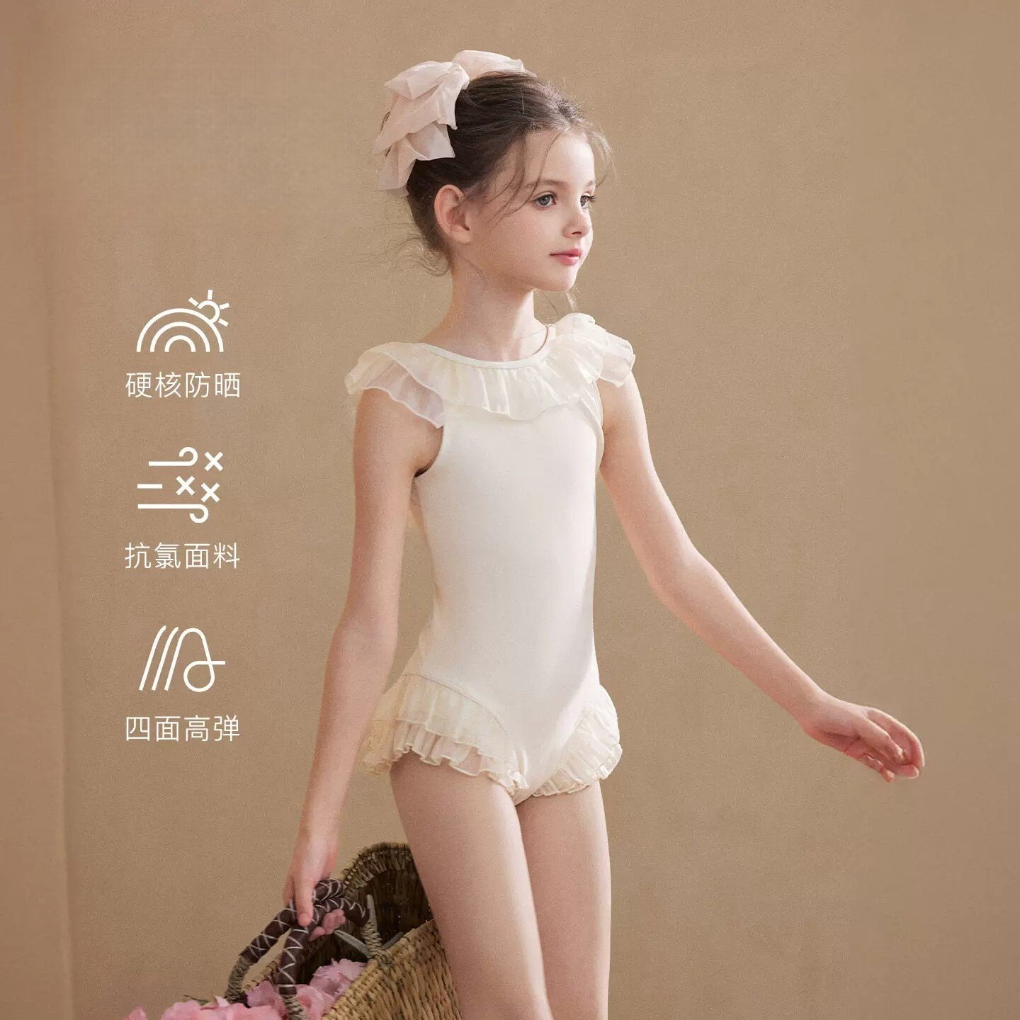 儿童泳衣荷叶边连体速干泳衣2026夏季新款防晒泳装女童花边游泳衣