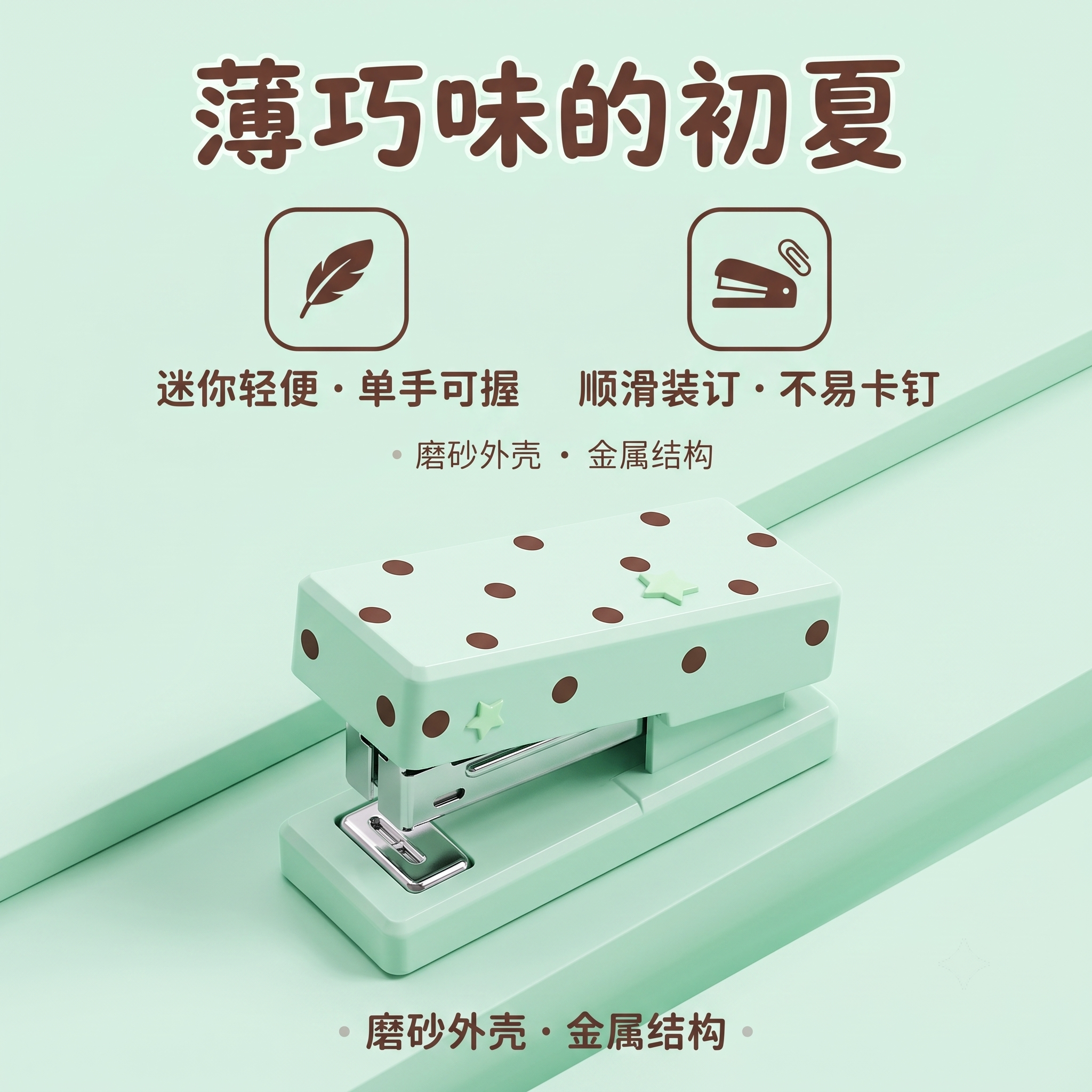 薄巧波点订书机古早DIY订书器ins高颜值韩系装订学生便携订书机迷你订书机可爱卡通多功能创意简约办公用品