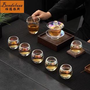 家用加厚泡茶盖碗高端茶杯套装 高档炫彩水晶玻璃茶具套装 礼盒送礼