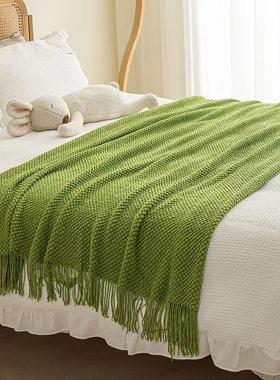 绿色酒店床毯公寓床毯床盖布客栈ins风样板房床尾巾床披床搭巾