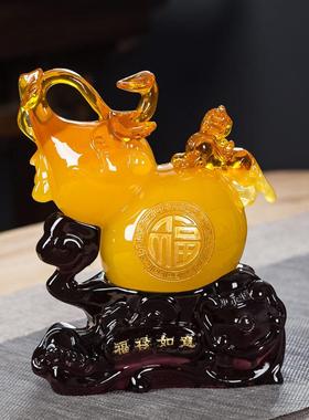 树脂仿蜜蜡福禄如意葫芦家居装饰摆件客厅酒柜办公桌创意工艺摆设