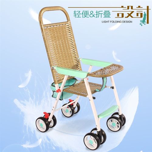夏季可坐可躺竹藤推车简易轻便折叠F仿藤婴儿推车儿童藤椅宝宝坐
