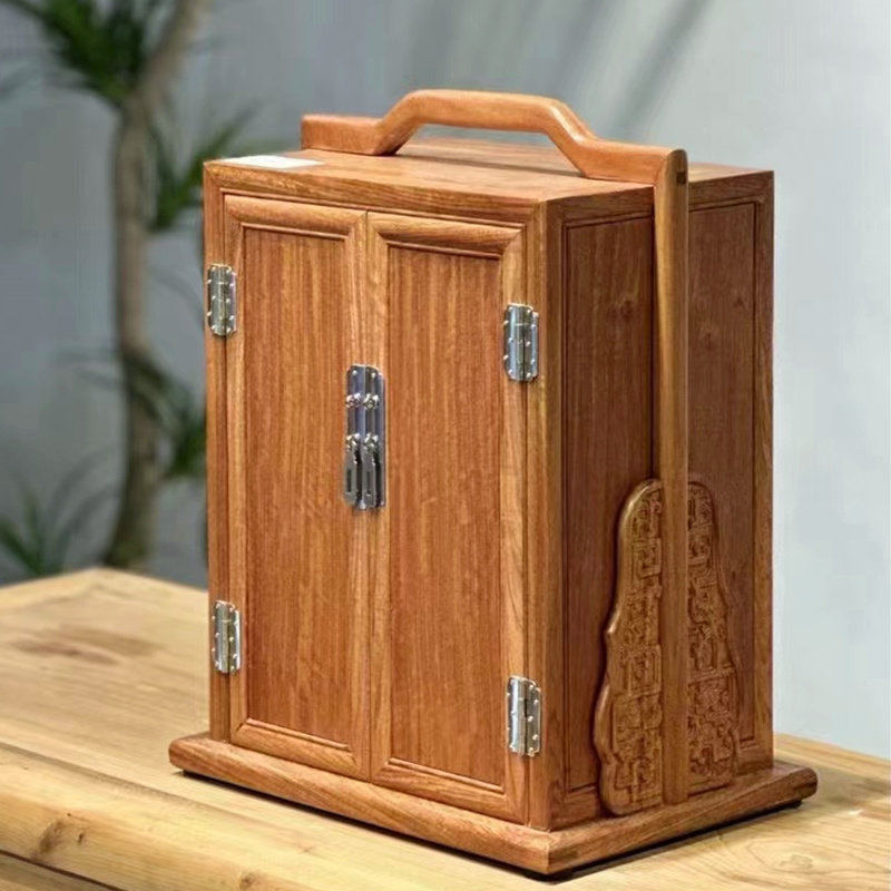 红木手提柜实木箱子茶饼书柜古典中式多层收纳药箱手饰花梨木提篮