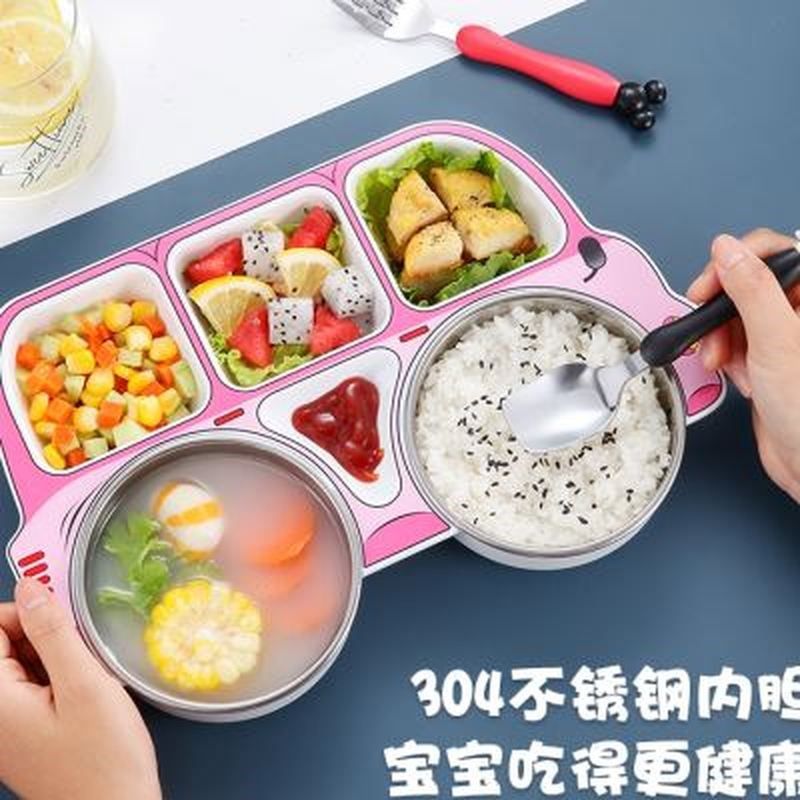 304不锈钢宝宝分格餐盘可爱卡通吃饭碗家用防摔儿童餐具辅食套装