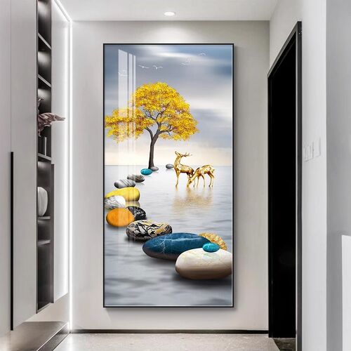 入户门玄关装饰画正对门走廊过道壁画现代玄幻晶瓷竖版幺关挂画