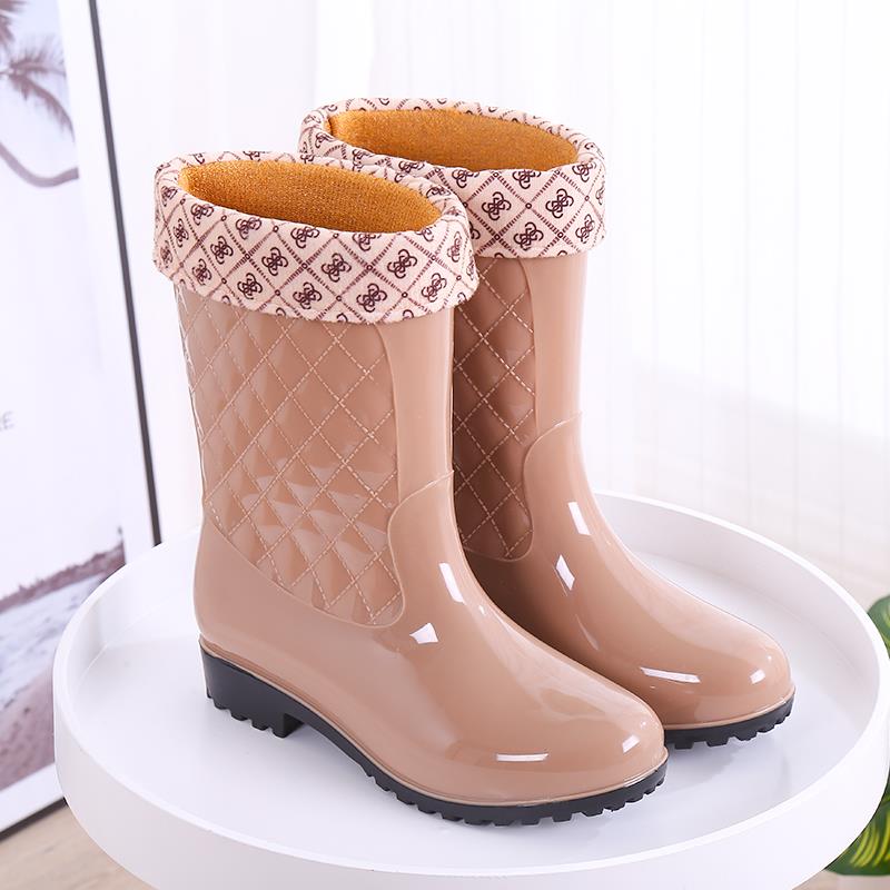 加绒保暖水靴劳保防滑雨鞋防水加厚水鞋女雨靴P耐用高筒中筒胶鞋