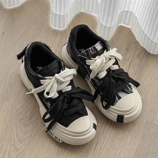 小众高级感厚底增高鞋男款7cm情侣黑色帆布板鞋百搭鞋子男鞋潮鞋