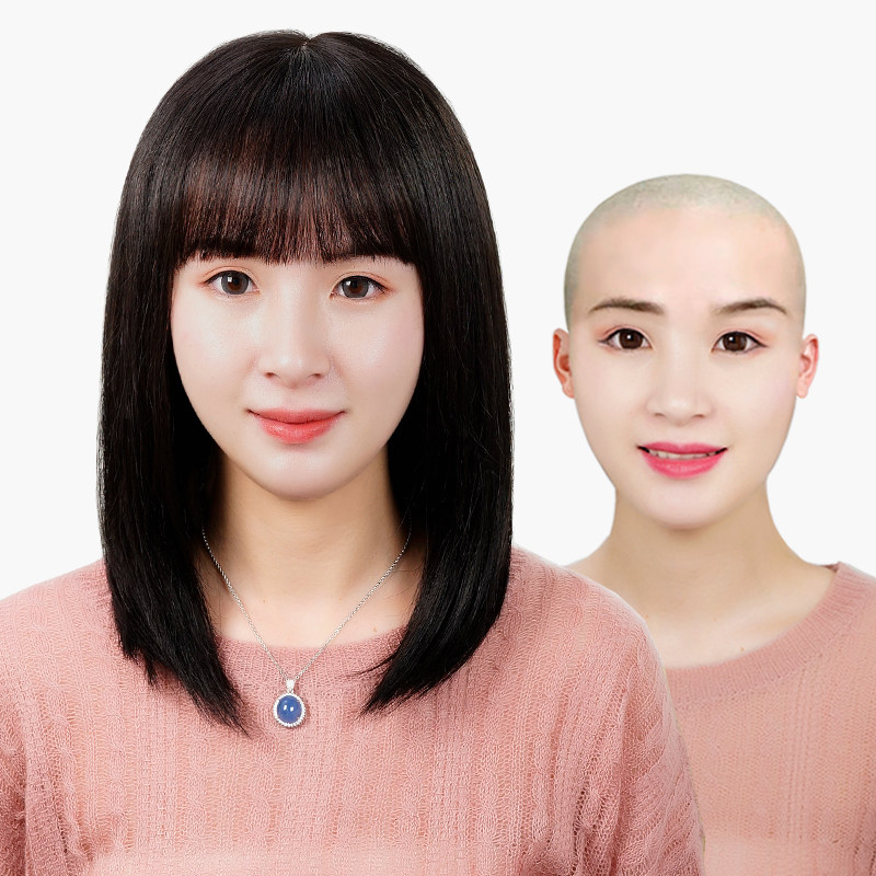 化疗光头假发女长发真发全u真人发自然全头套仿真黑色中长款假头