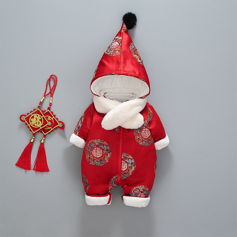 新年装宝宝拜年服初生冬装外出服婴儿连体衣O满月服抱衣冬季过年