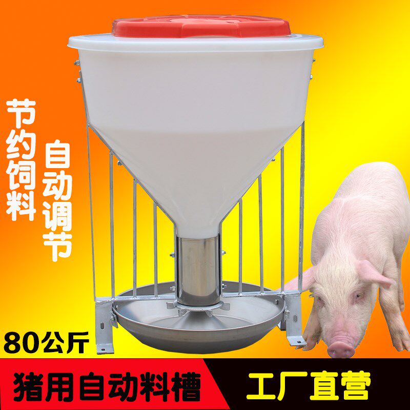 猪用粗桶料槽80公斤猪自由采食槽自动下料L育肥猪大猪不锈钢猪食