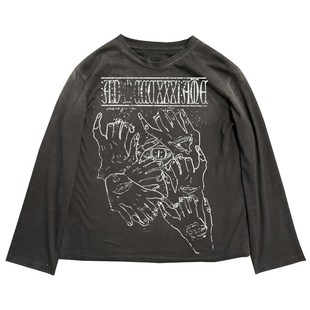 十卟SHIBU 垃圾摇滚GRUNGE废土风设计感颓废脏脏长袖ins古着感T恤