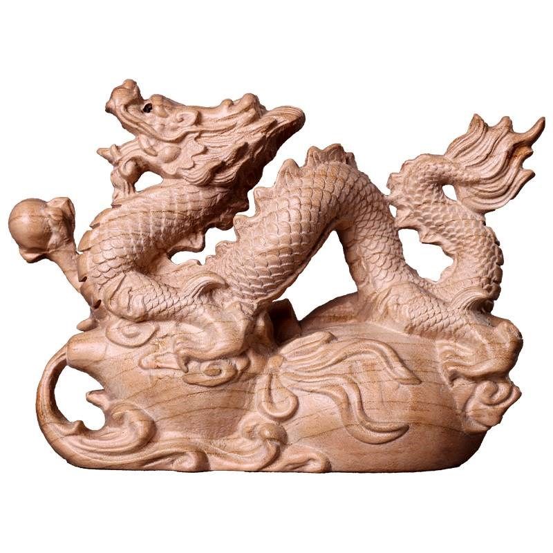 桃木龙摆件客厅木龙补角青龙木雕工艺品生肖龙办公室装饰开业礼品
