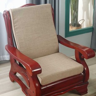 老式实木沙发垫带靠背一体纯色套子木质春秋椅单人加厚海绵垫坐垫