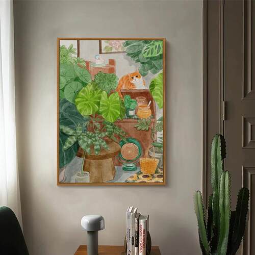 客厅ins装饰画清新绿现代简约可爱动物卧室床头S挂画走廊过道壁画