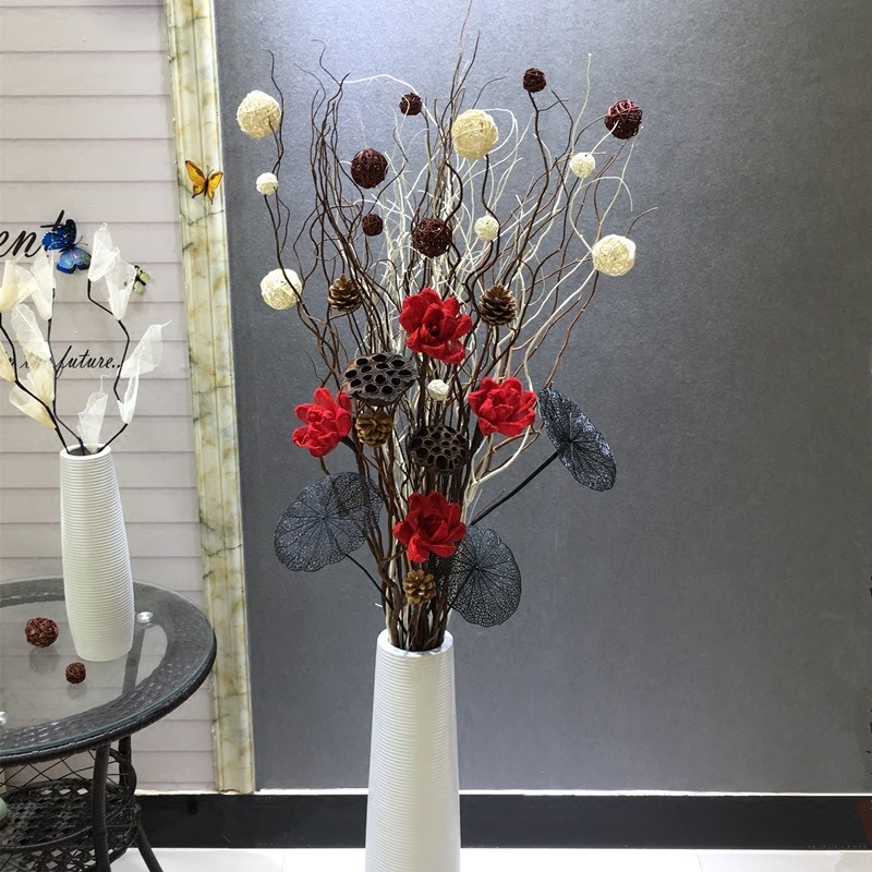 干树枝干花装饰客厅落地玄关隔断橱窗龙柳高枝叶脉花天然假花摆件