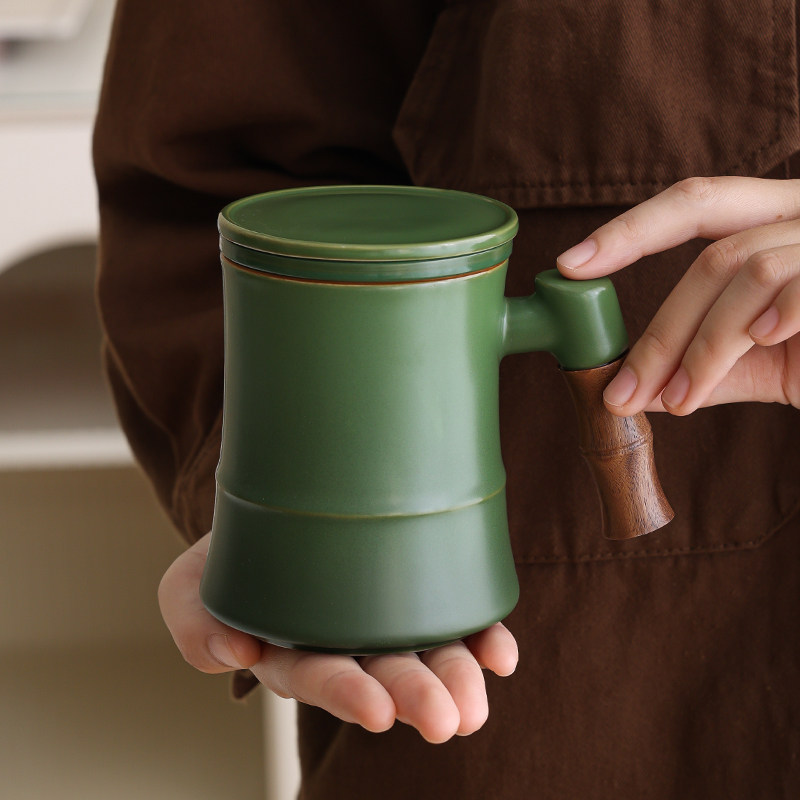 陶瓷竹林听风高升杯水杯高档x大容量茶水分离杯子办公杯茶具定制
