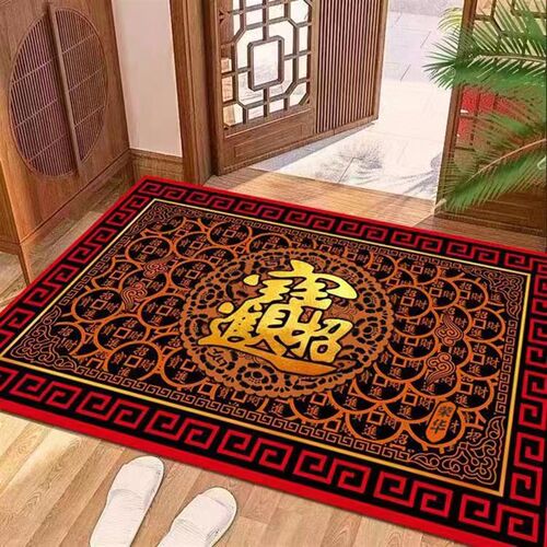 硅藻泥新年红色中式入户进门地垫玄F关厨房垫浴室垫卫生间吸水防