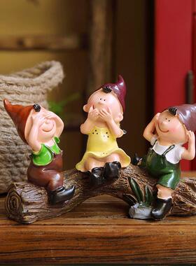 坐老树，无隐形，无聆听，三不要娃娃装饰，田园家居装饰礼品